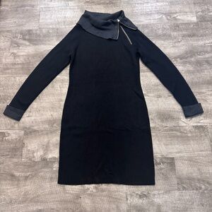 Cynthia Rowley Sweater Dress Black/Gray Cowl Neck w/Zipper Contrast Cuff Sz. S